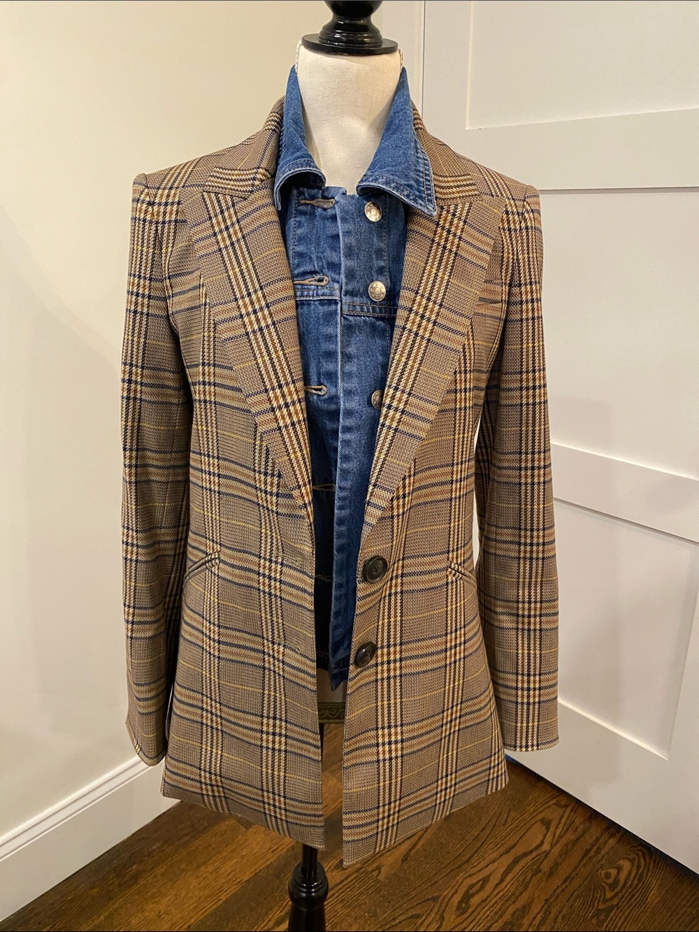 Veronica Beard Brown Plaid Tailored Blazer With Removable Dickey Jean Liner